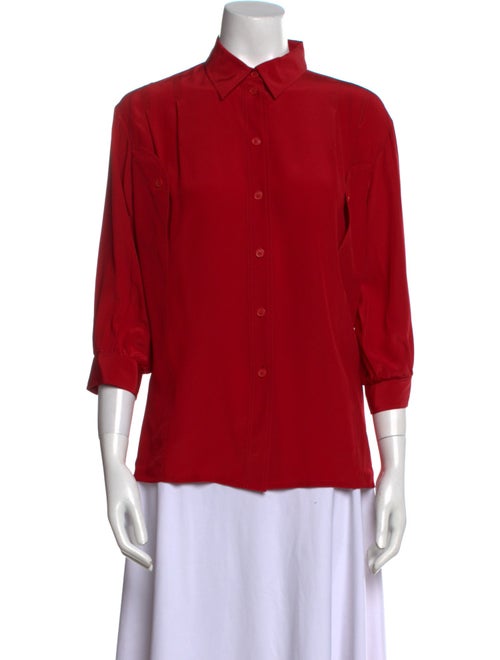 Celine Silk Three-Quarter Sleeve Button-Up Top