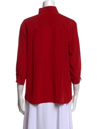 Celine Silk Three-Quarter Sleeve Button-Up Top