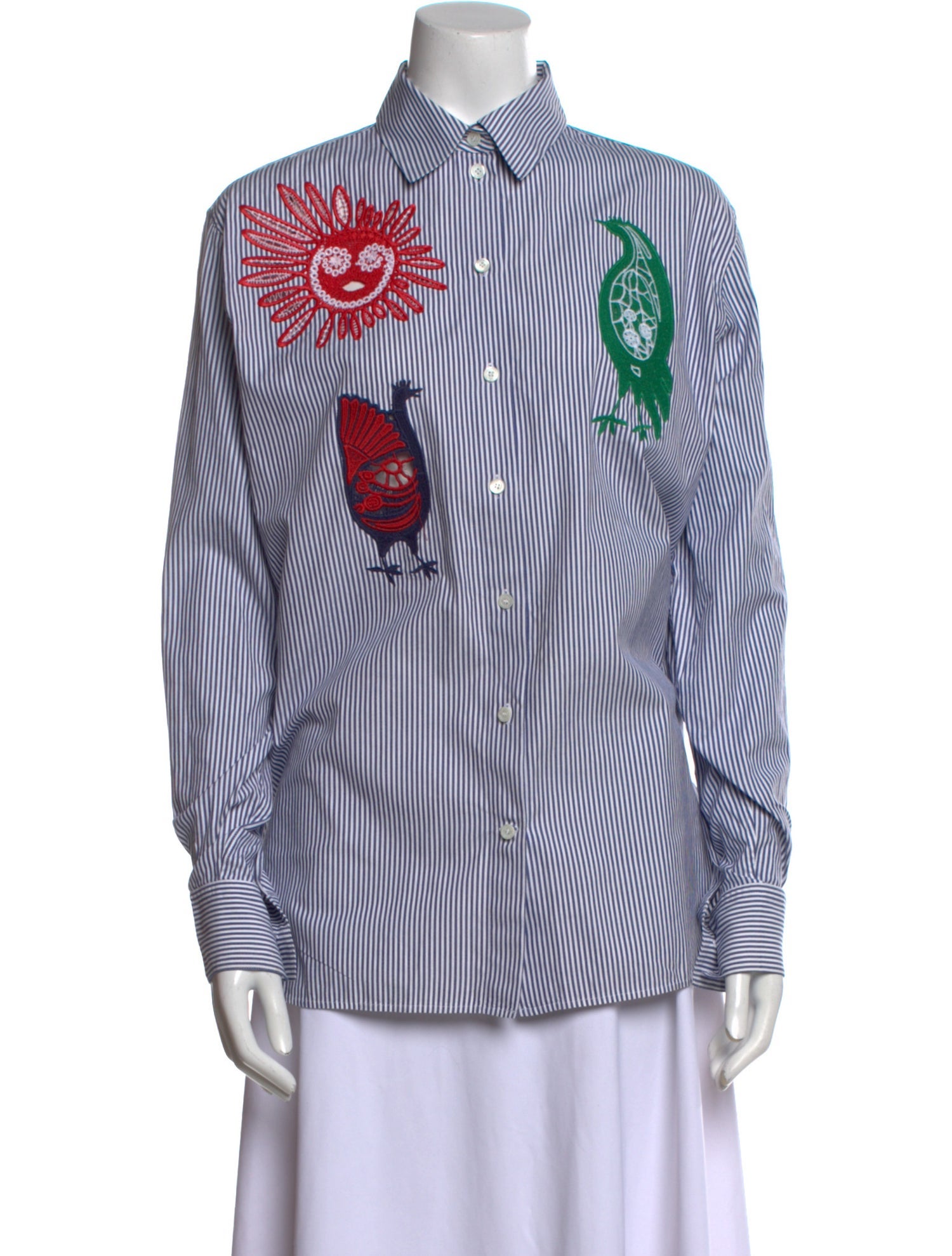 Celine Striped Long Sleeve Button-Up Top