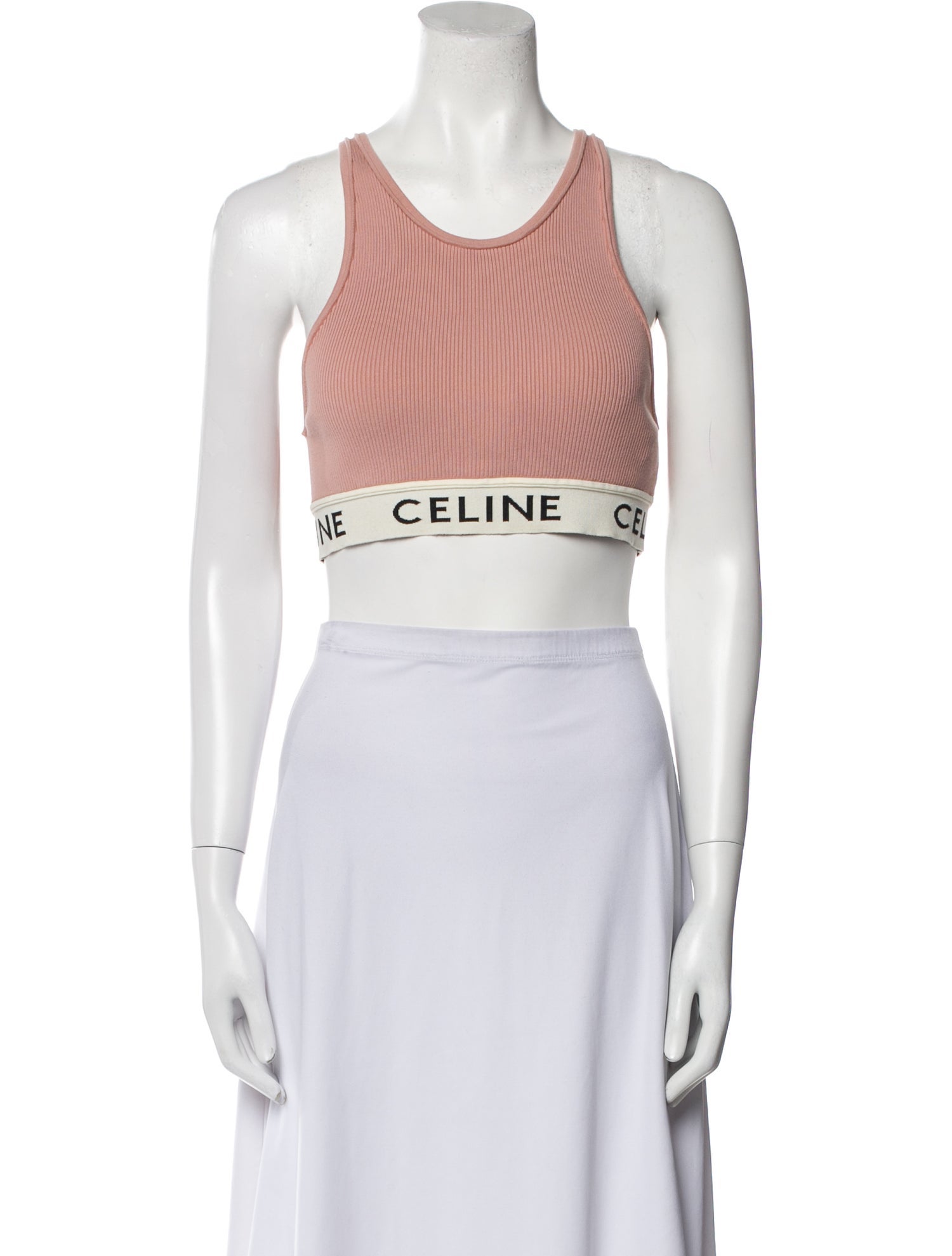 Celine Graphic Print Scoop Neck Crop Top