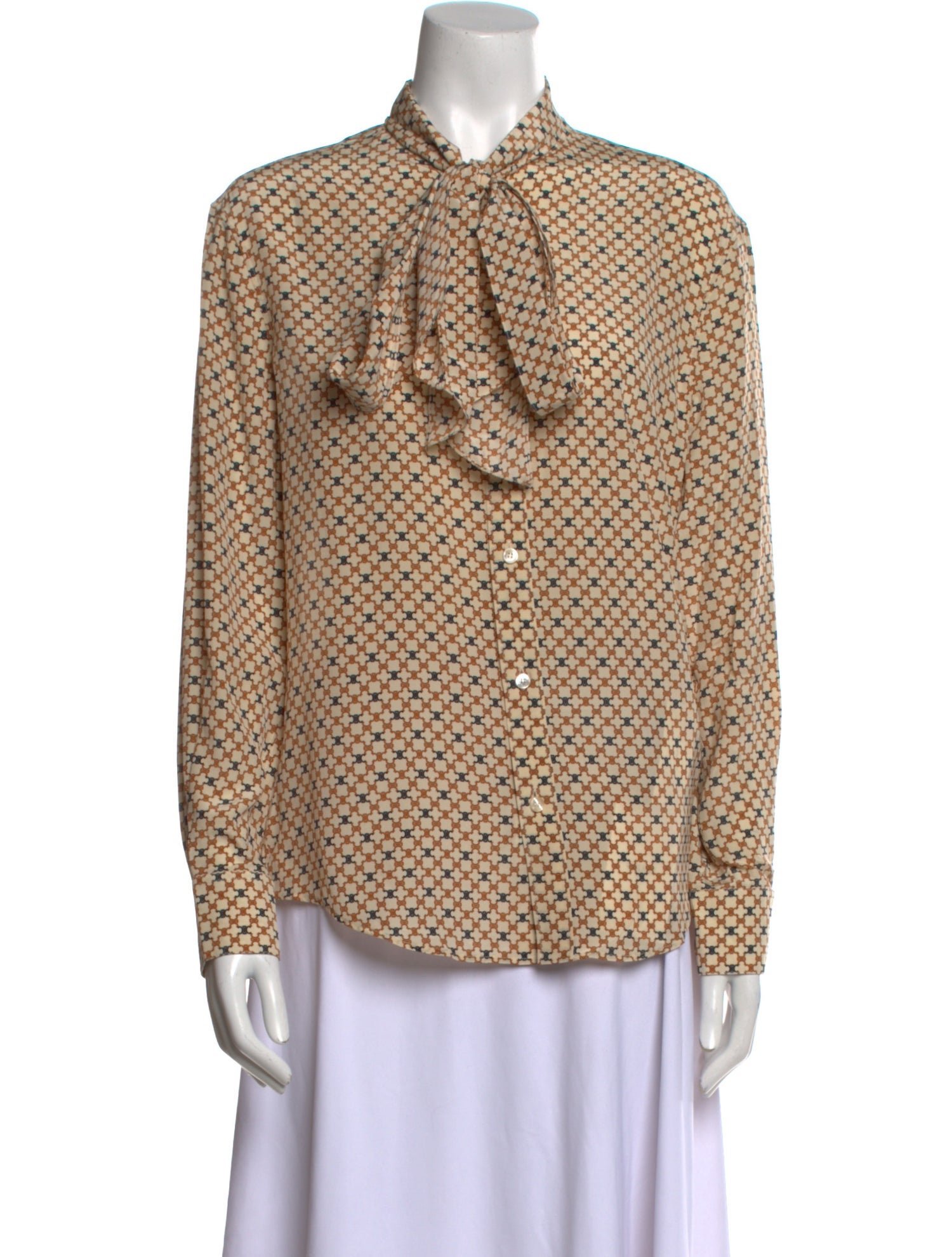 Celine Silk Printed Button-Up Top w/ Tags