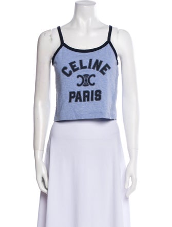 Celine Graphic Print Scoop Neck Crop Top