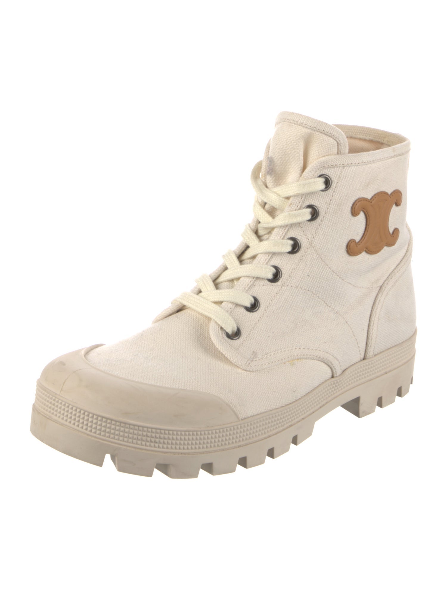 Celine Canvas Leather Trim Embellishment Hiking Boots