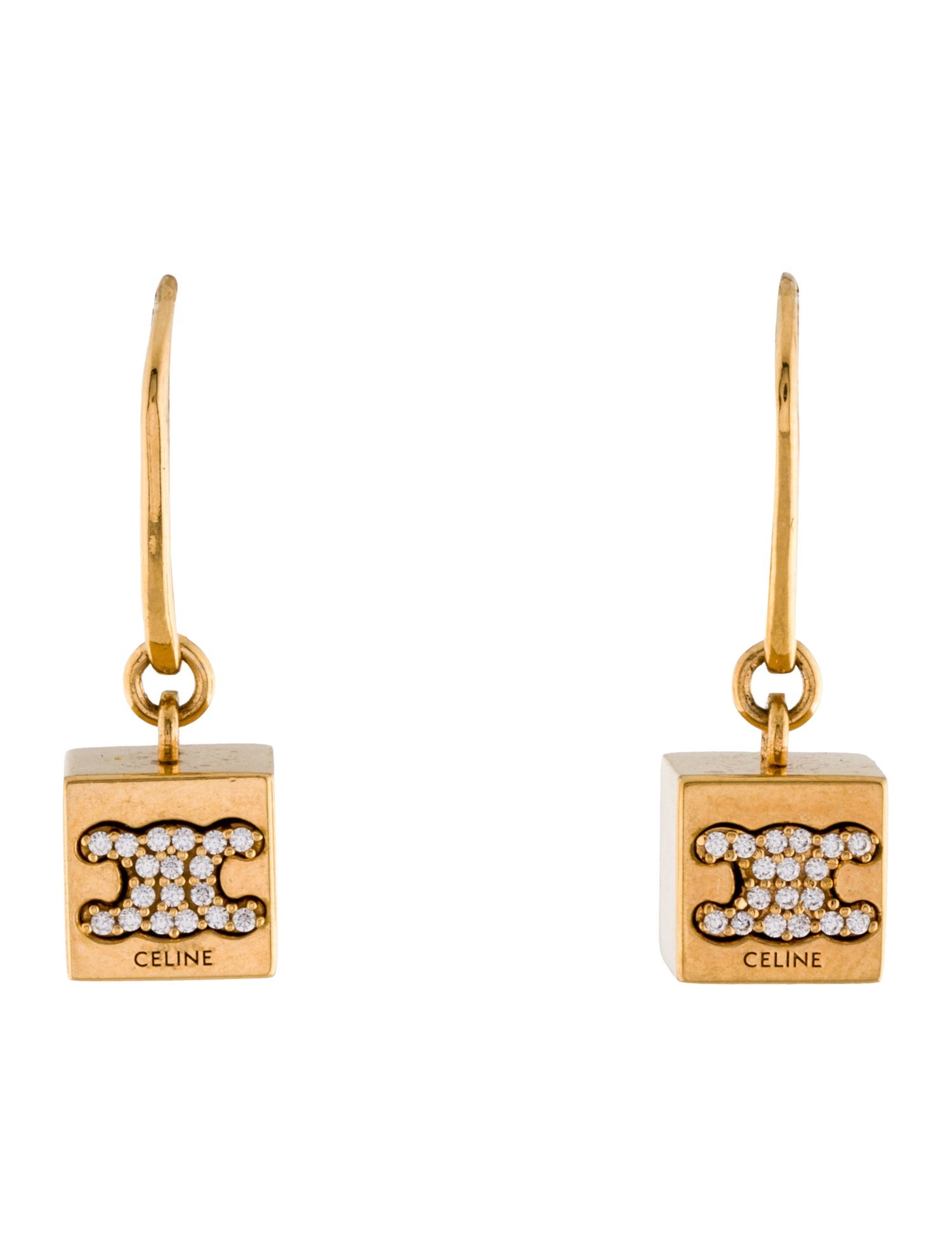 Celine Crystal Triomphe Cube Drop Earrings