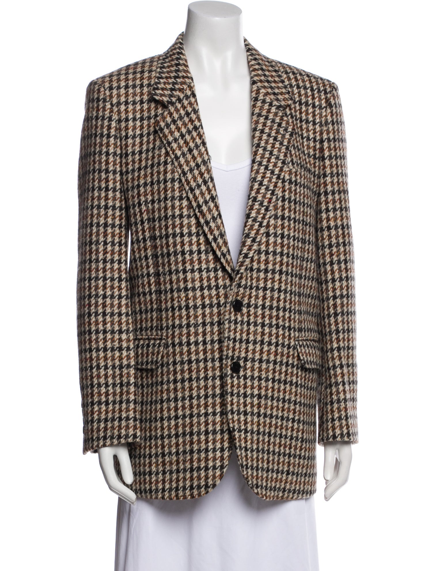 Celine Wool Plaid Print Blazer