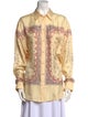 Celine Paisley Logo Long Sleeve Silk Button-Up Top
