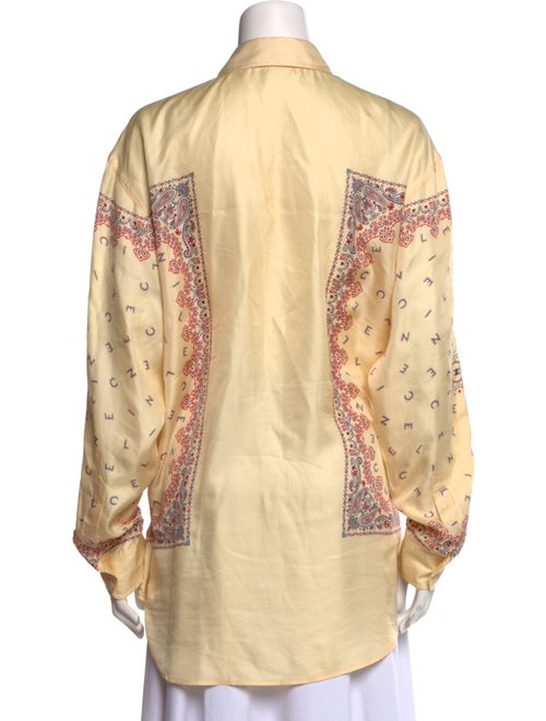 Celine Paisley Logo Long Sleeve Silk Button-Up Top