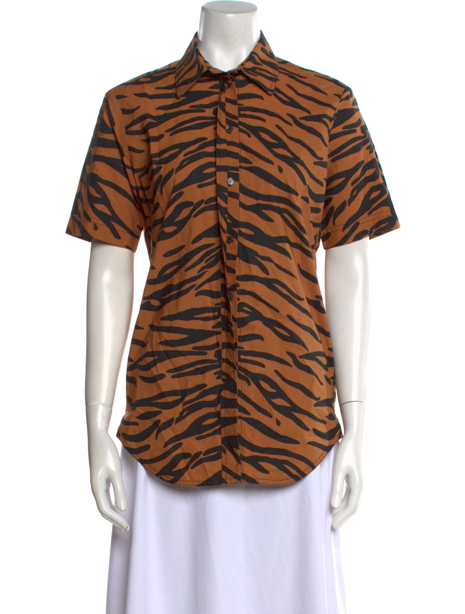 Celine Zebra Print Short Sleeve Animal Print Button-Up Top