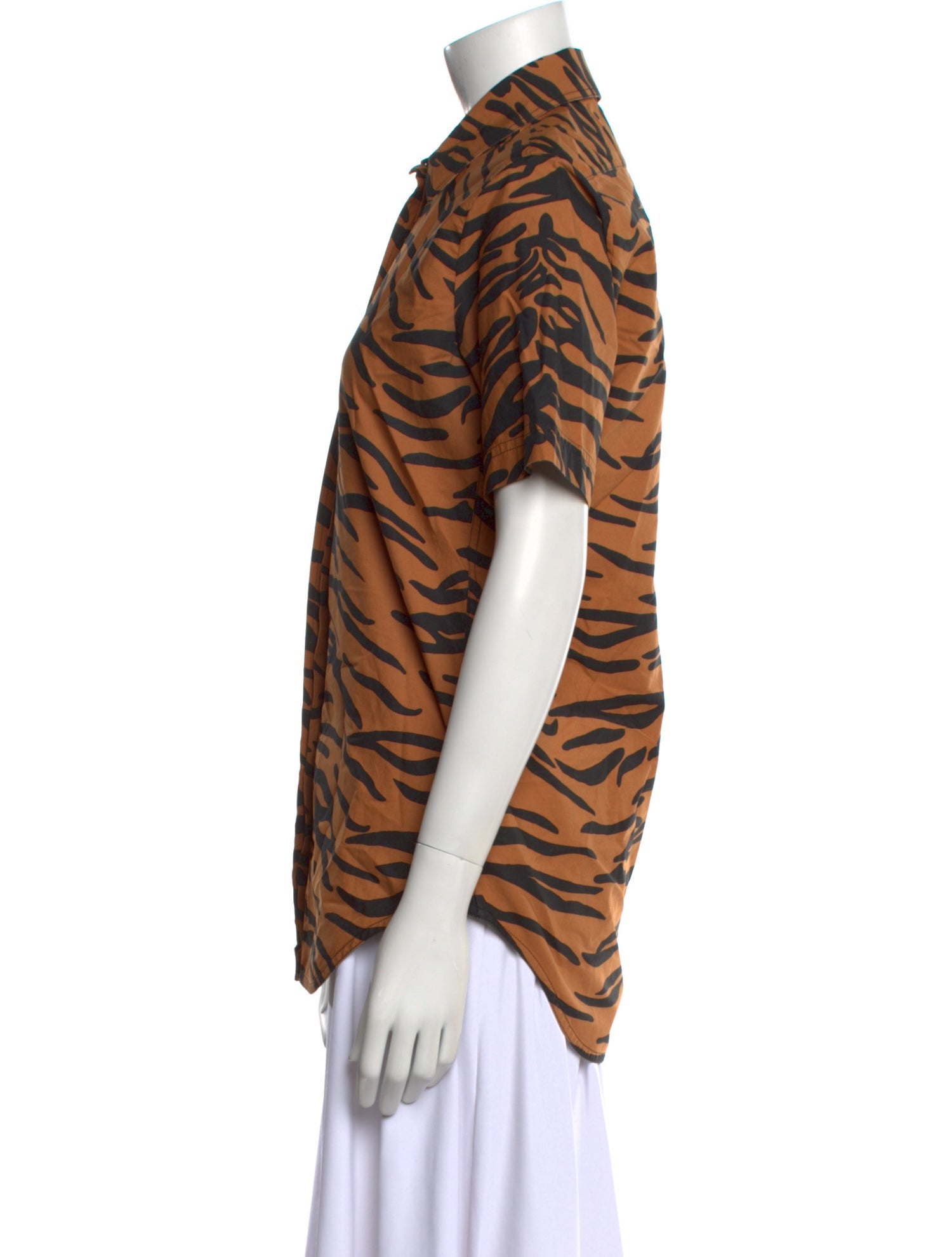 Celine Zebra Print Short Sleeve Animal Print Button-Up Top