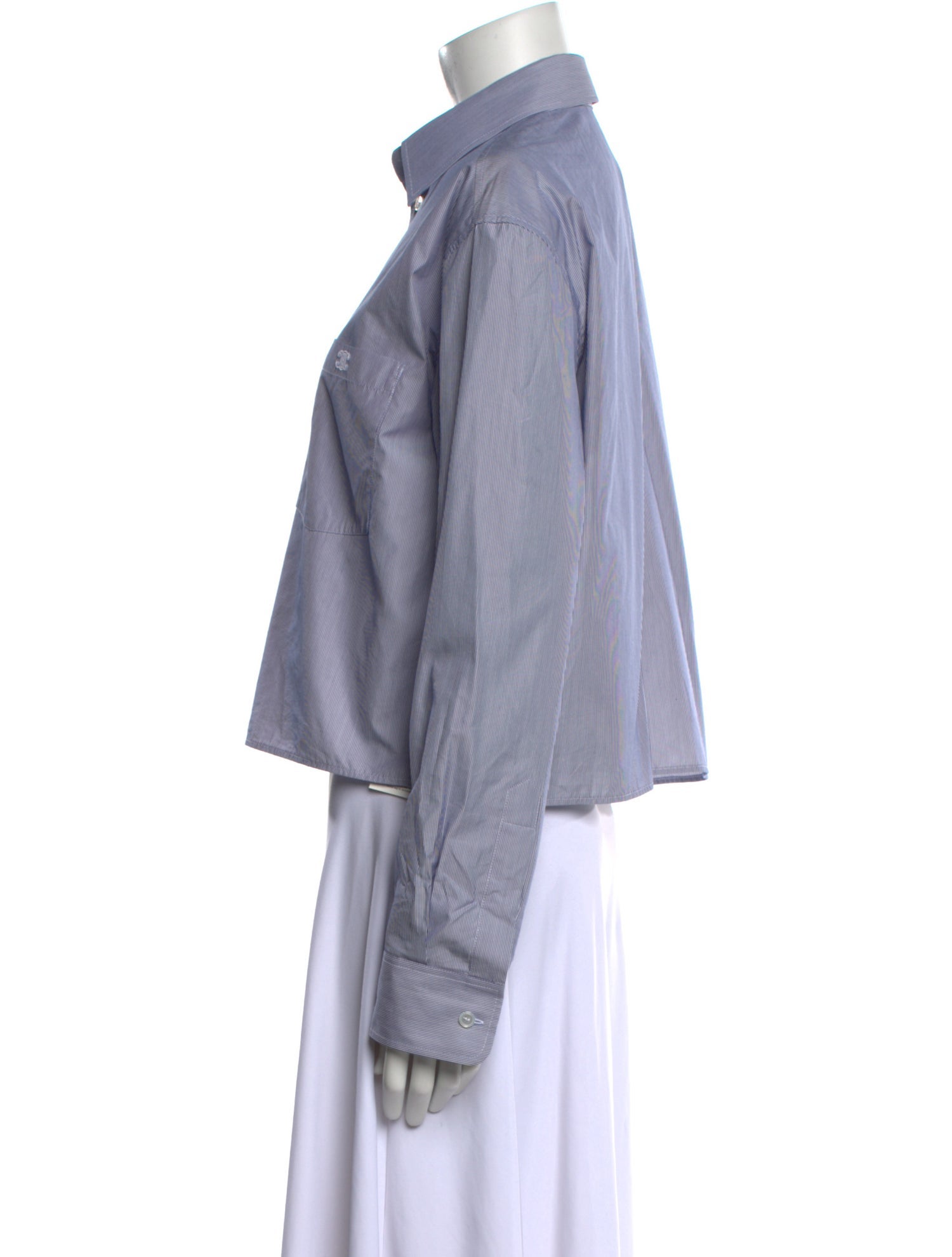 Celine Triomphe Striped Cropped Long Sleeve Button-Up Top