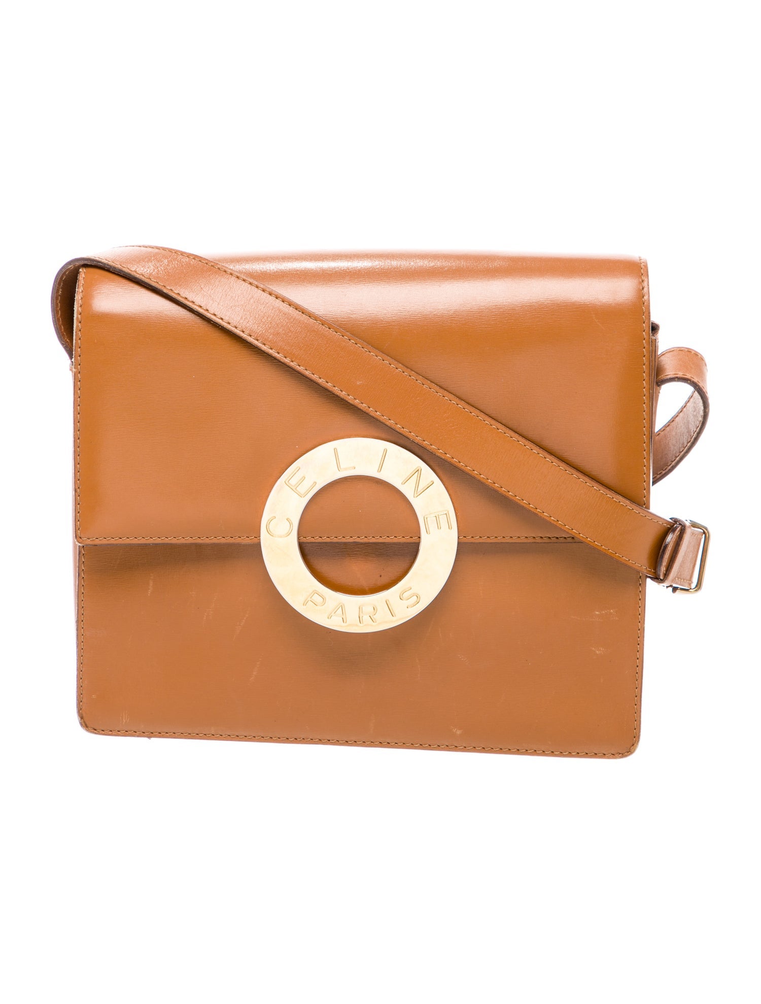 Celine Leather Vintage Gold Circle Box Rectangle Shoulder Bag Vintage