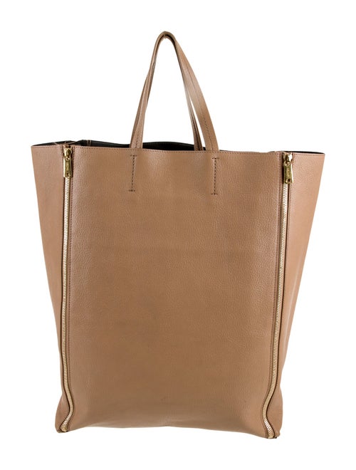 Celine Leather Brown Leather Vertical Zipper Gusset Cabas Tote Vertical