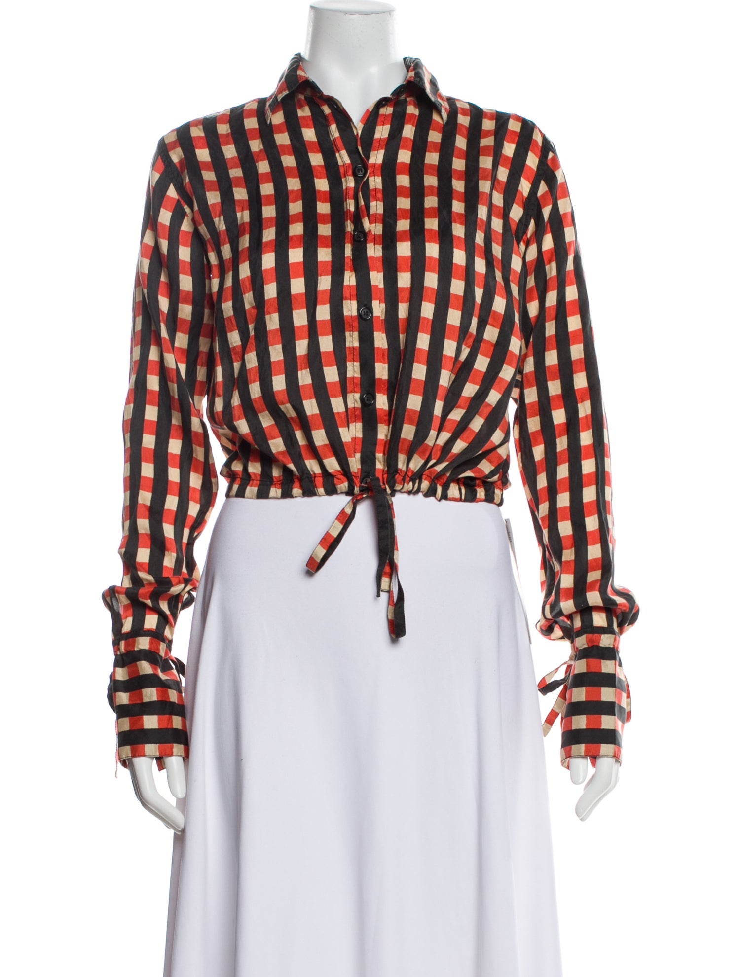 Celine Silk Plaid Print Crop Top