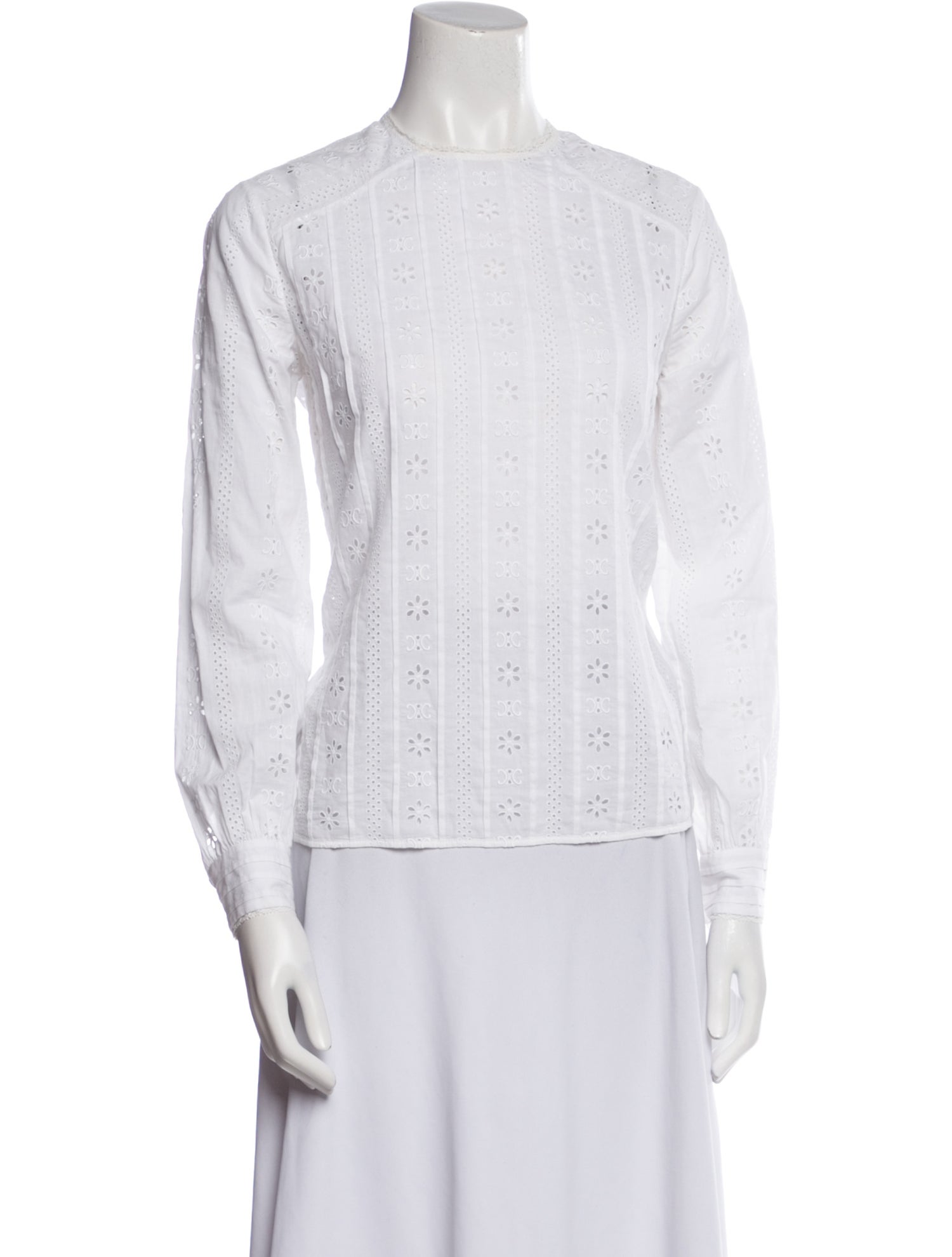 Celine Printed Crew Neck Button-Up Top