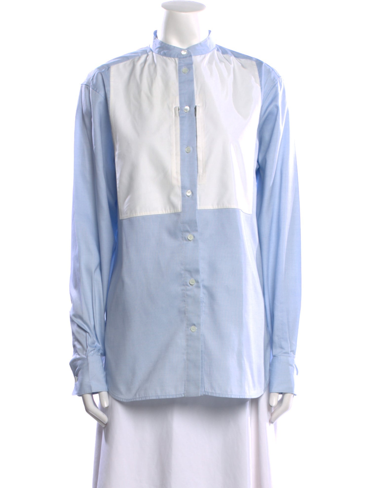 Celine Mock Neck Long Sleeve Button-Up Top