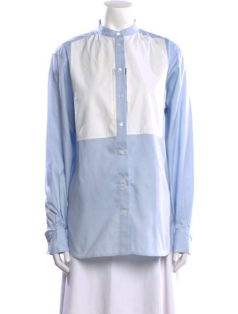 Celine Mock Neck Long Sleeve Button-Up Top