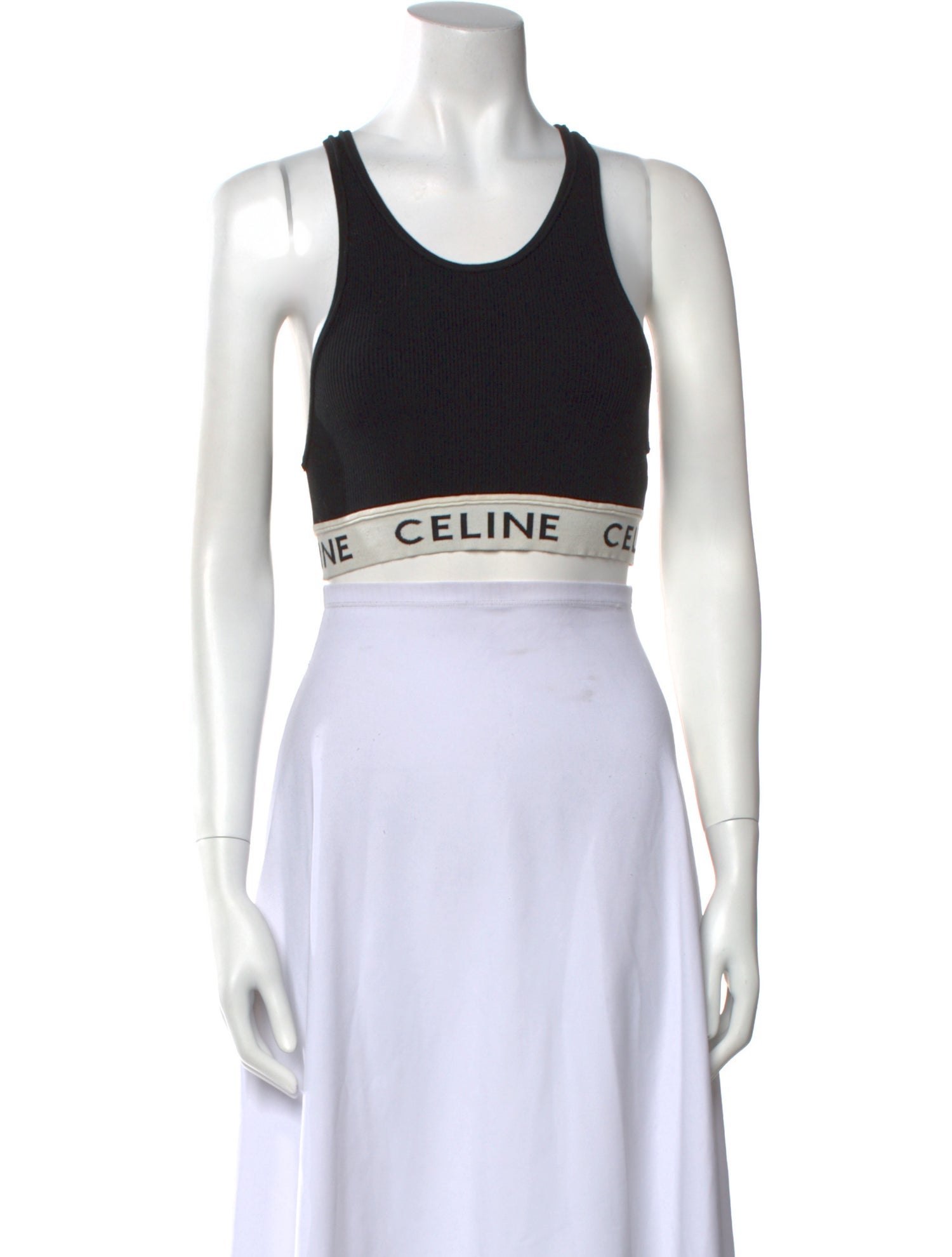 Celine Graphic Print Scoop Neck Crop Top