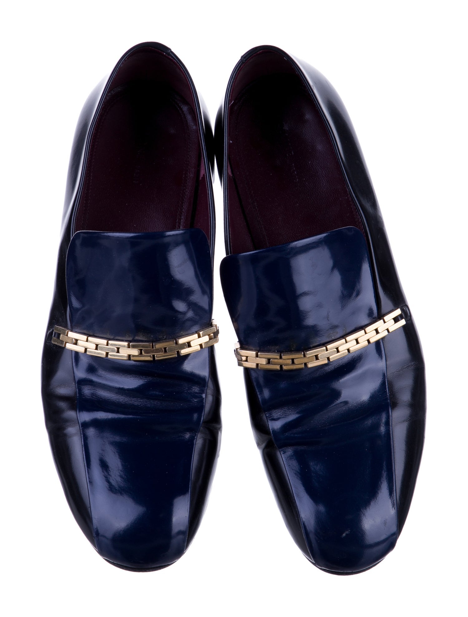 Celine Leather Chain-Link Accents Dress Loafers