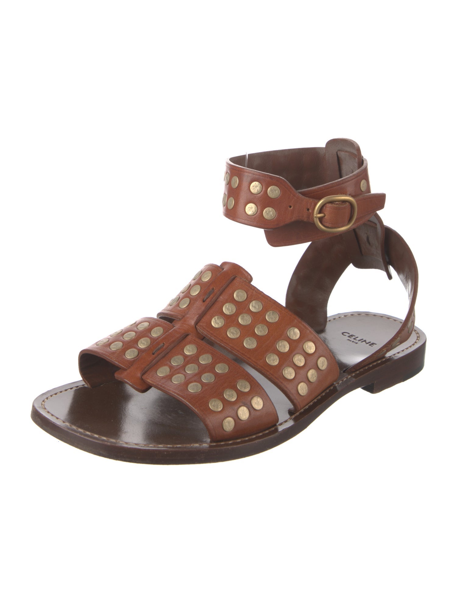 Celine Leather Studded Accents Gladiator Sandals