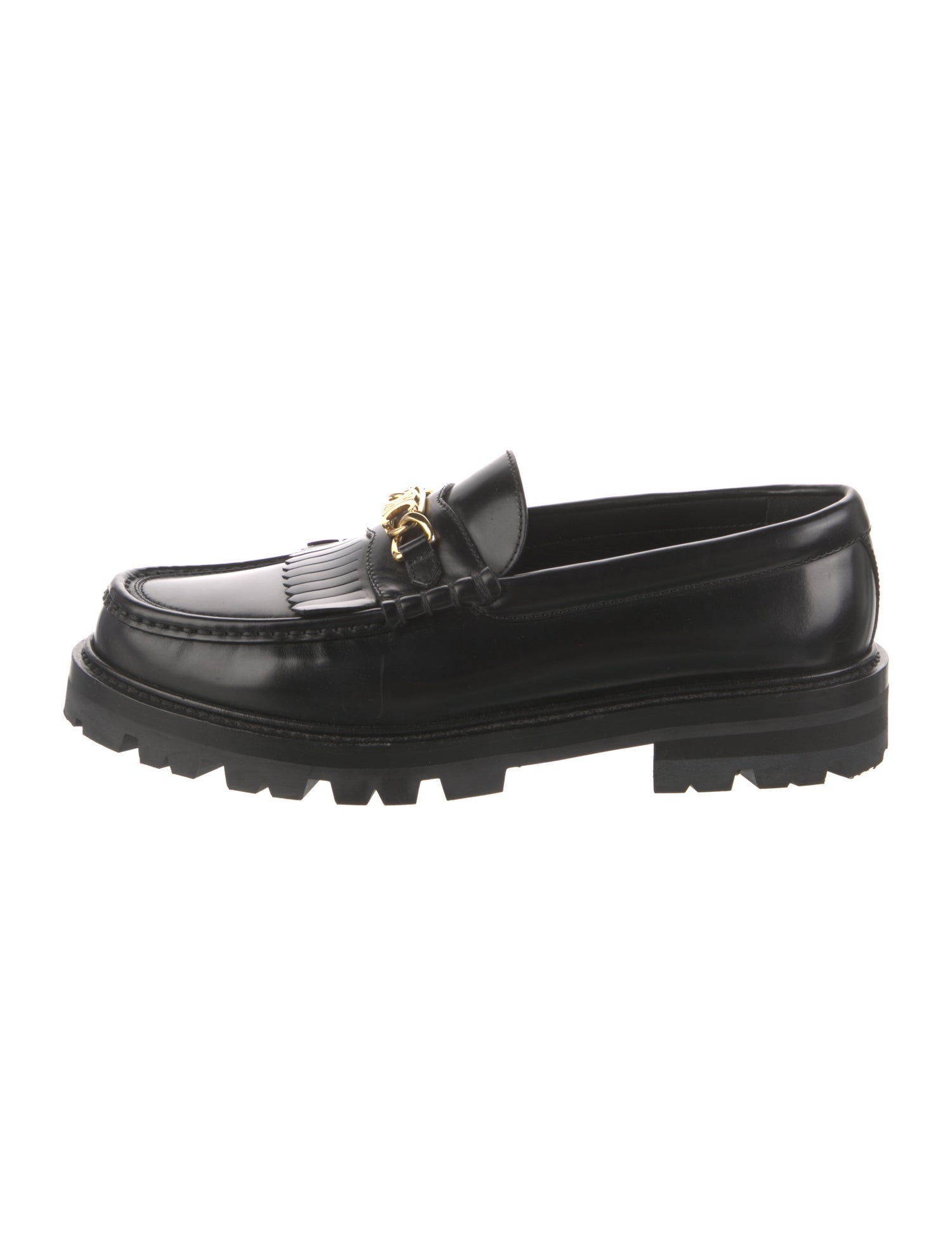 Celine Leather Chain-Link Accents Loafers