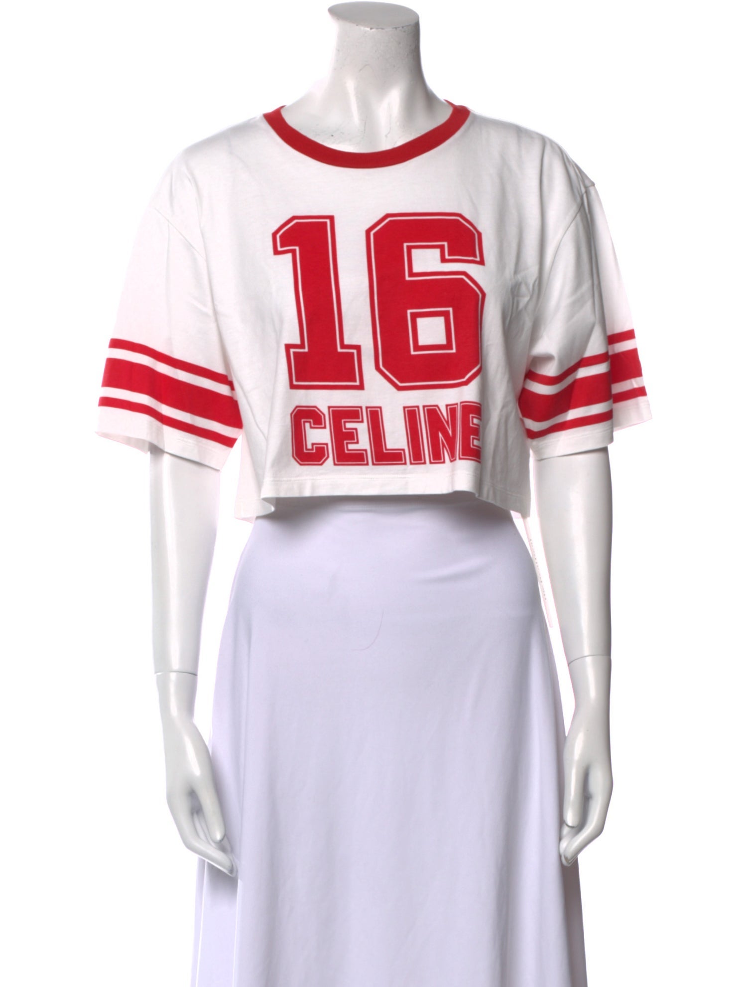 Celine Graphic Print Crew Neck Crop Top