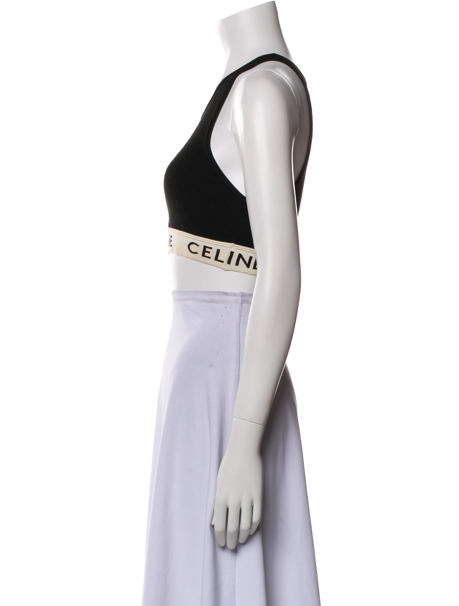Celine Graphic Print Scoop Neck Crop Top