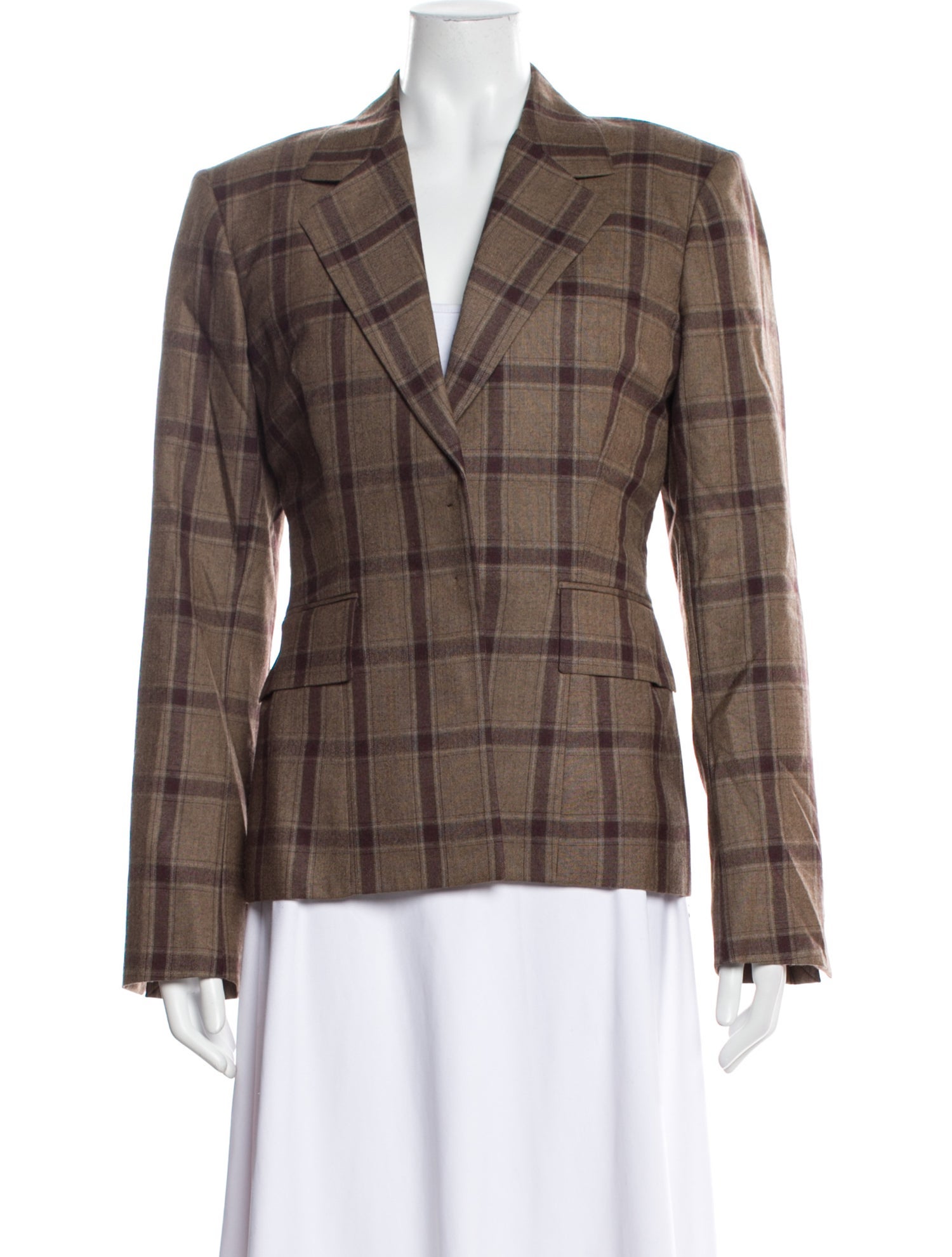 Celine Wool Plaid Print Blazer