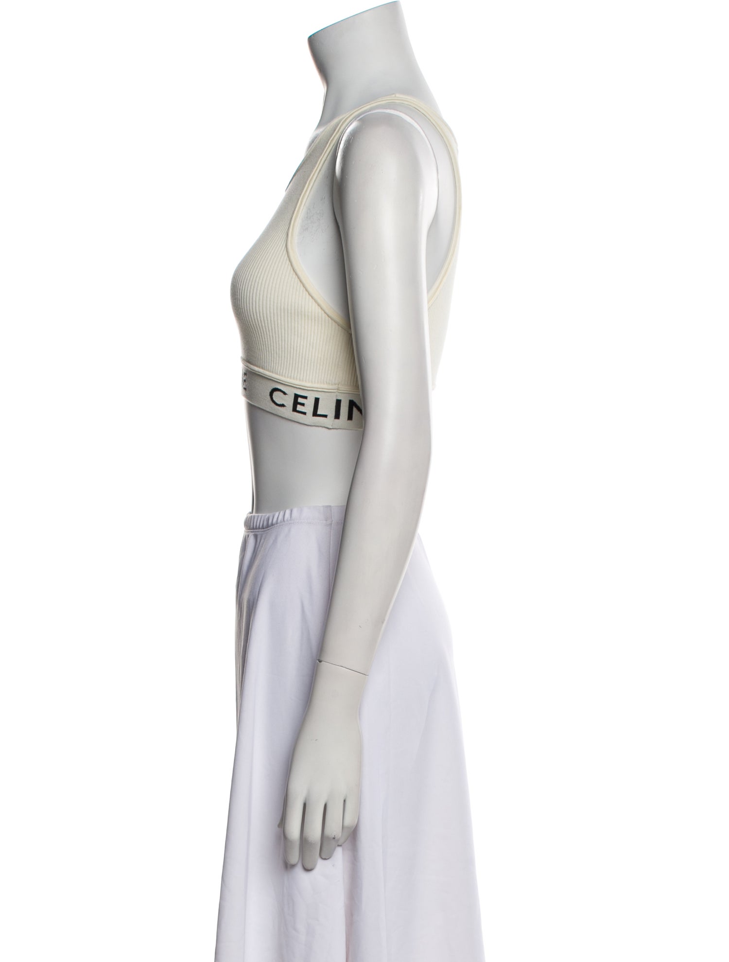 Celine Graphic Print Scoop Neck Crop Top