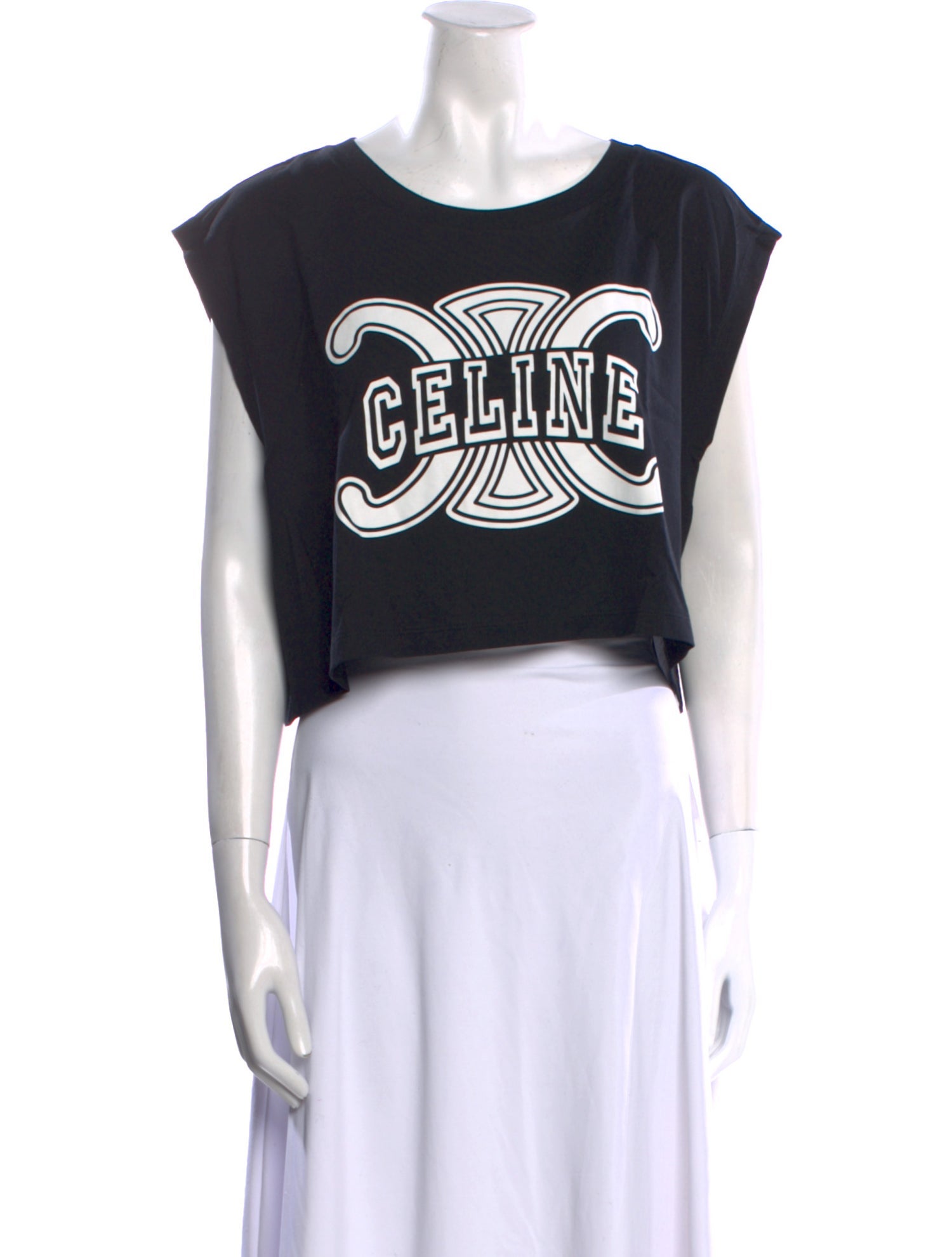 Celine Graphic Print Scoop Neck Crop Top
