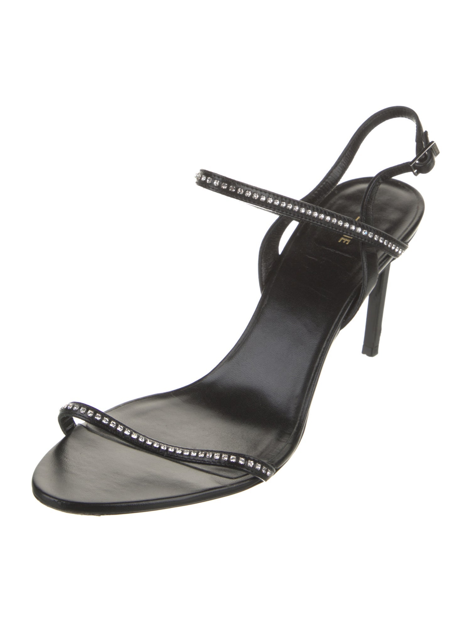 Celine Leather Crystal Embellishments Slingback Sandals