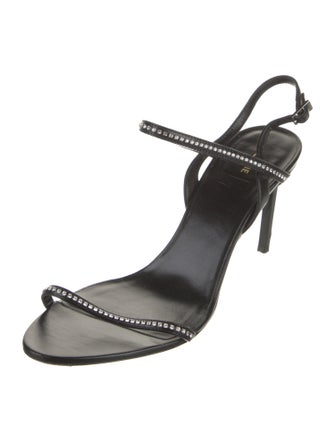 Celine Leather Crystal Embellishments Slingback Sandals