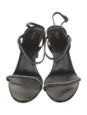 Celine Leather Crystal Embellishments Slingback Sandals