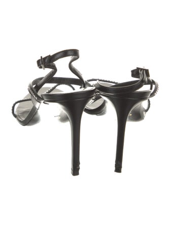 Celine Leather Crystal Embellishments Slingback Sandals