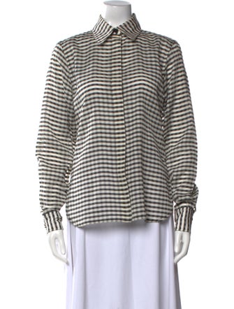 Celine Silk Plaid Print Button-Up Top