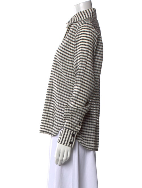 Celine Silk Plaid Print Button-Up Top