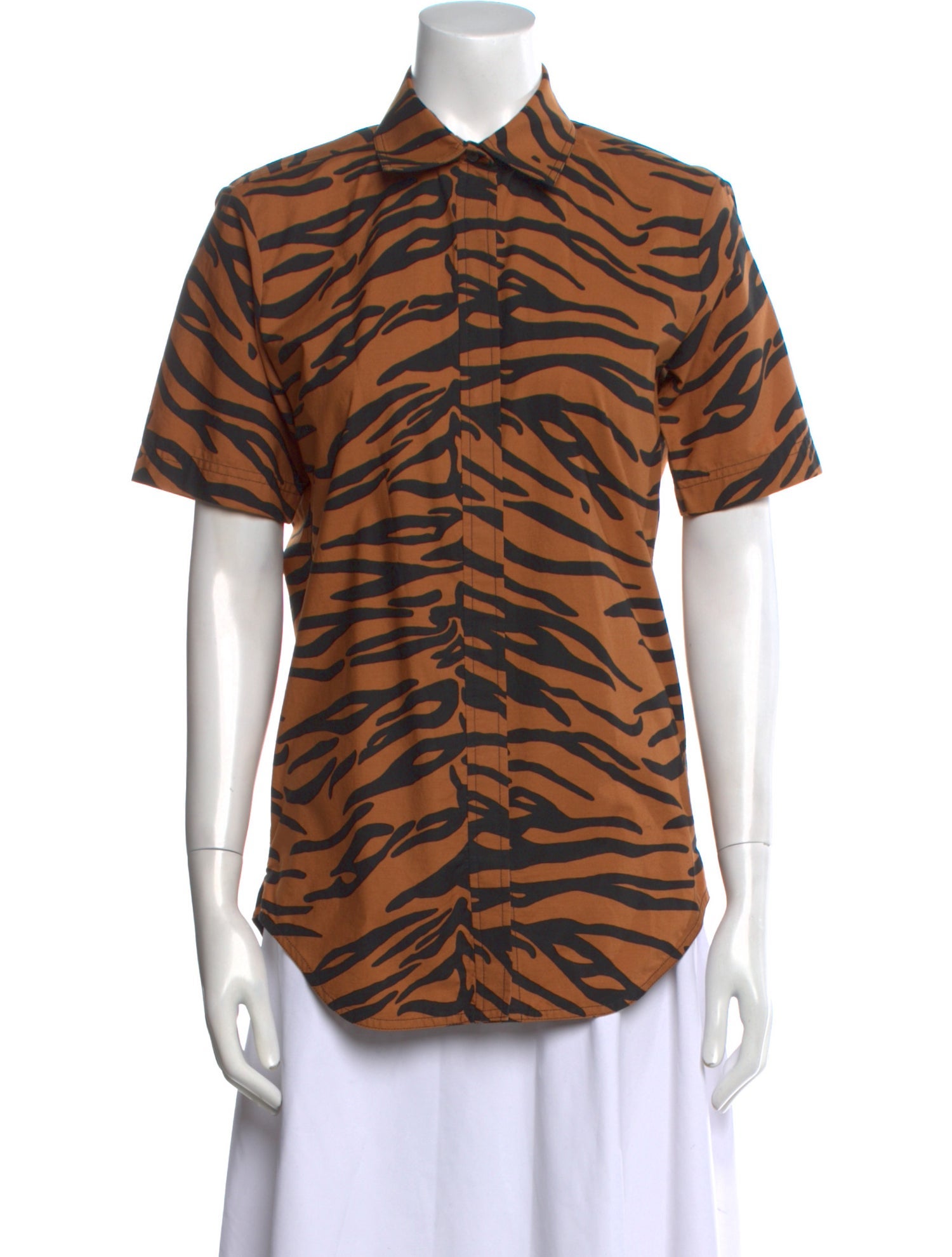 Celine 2016 Zebra Print Short Sleeve Button-Up Top