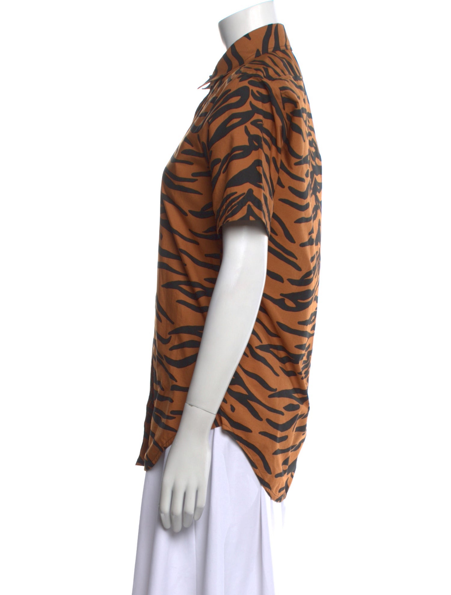 Celine 2016 Zebra Print Short Sleeve Button-Up Top