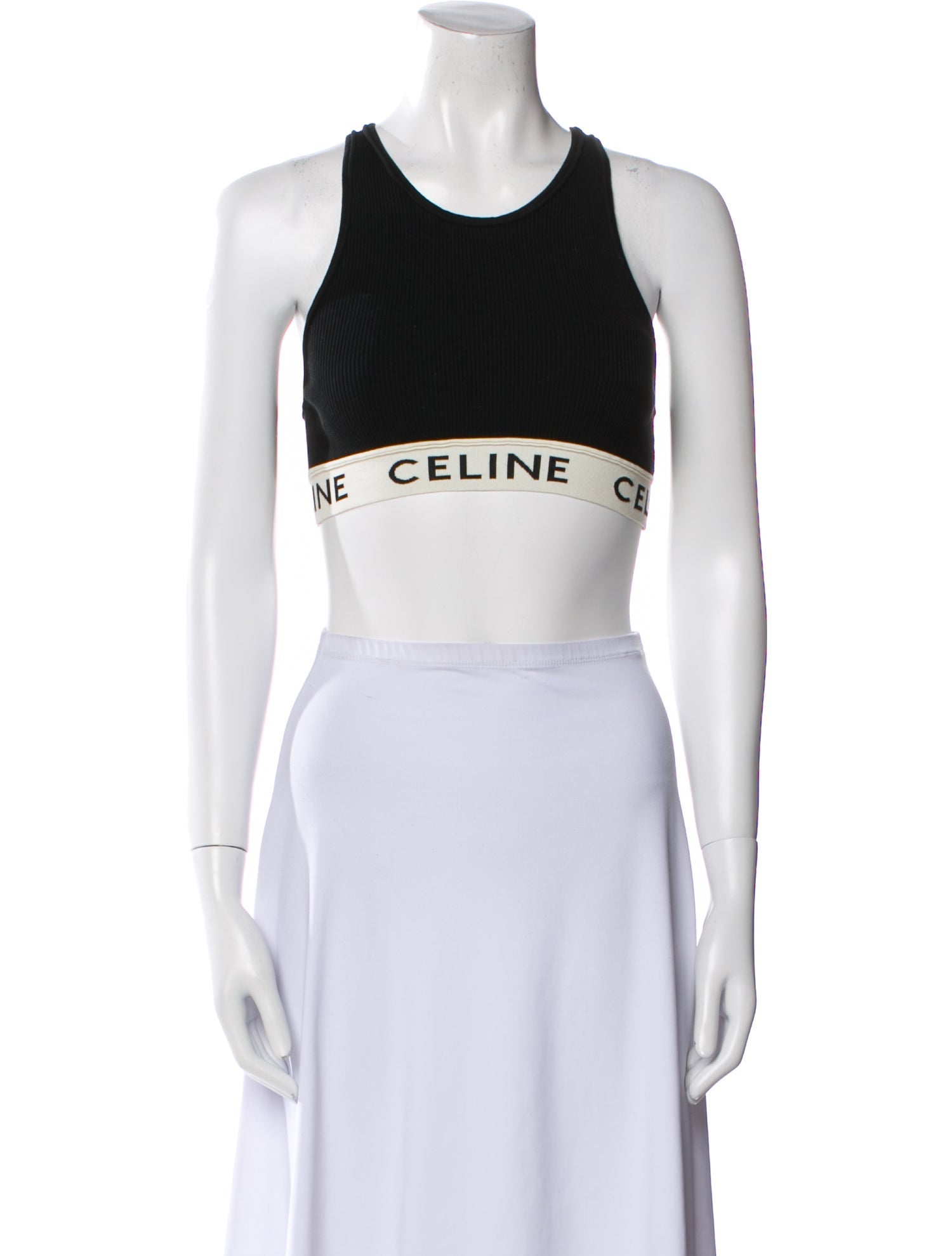 Celine Graphic Print Scoop Neck Crop Top