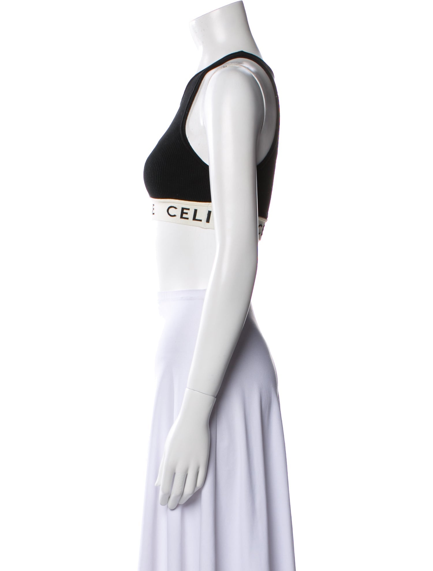 Celine Graphic Print Scoop Neck Crop Top