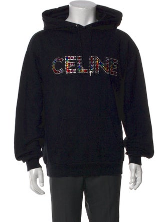 Celine Rhinestone Logo Graphic Print Hoodie