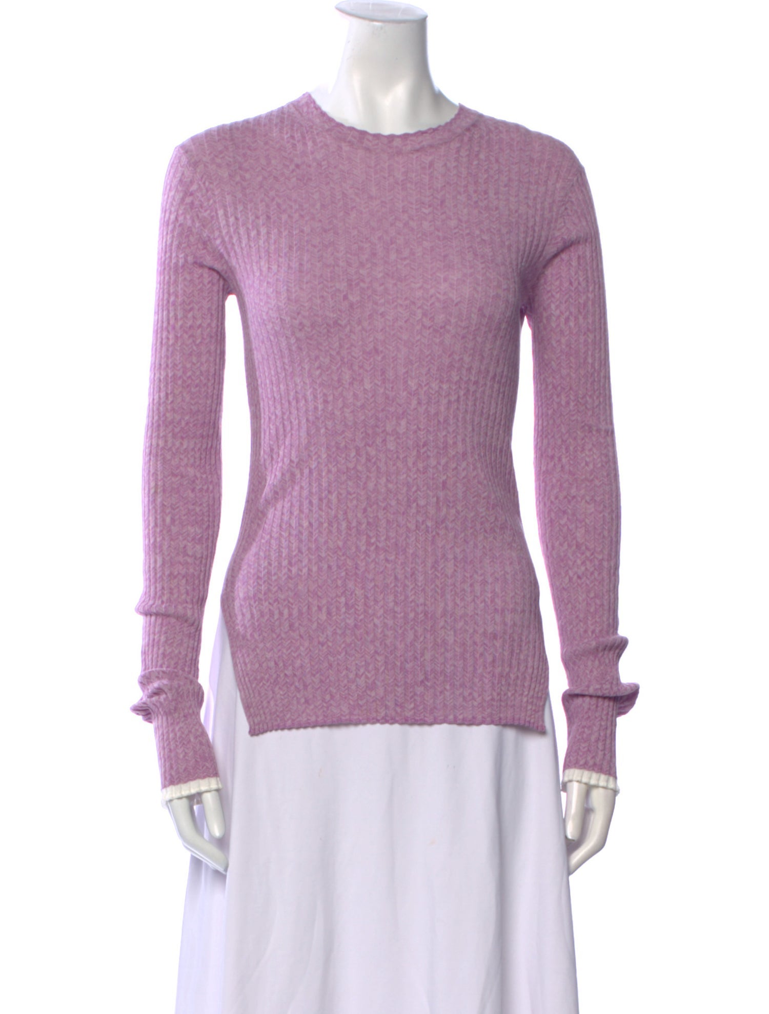 Celine Ribbed Knit Long Sleeve Crew Neck Sweater
