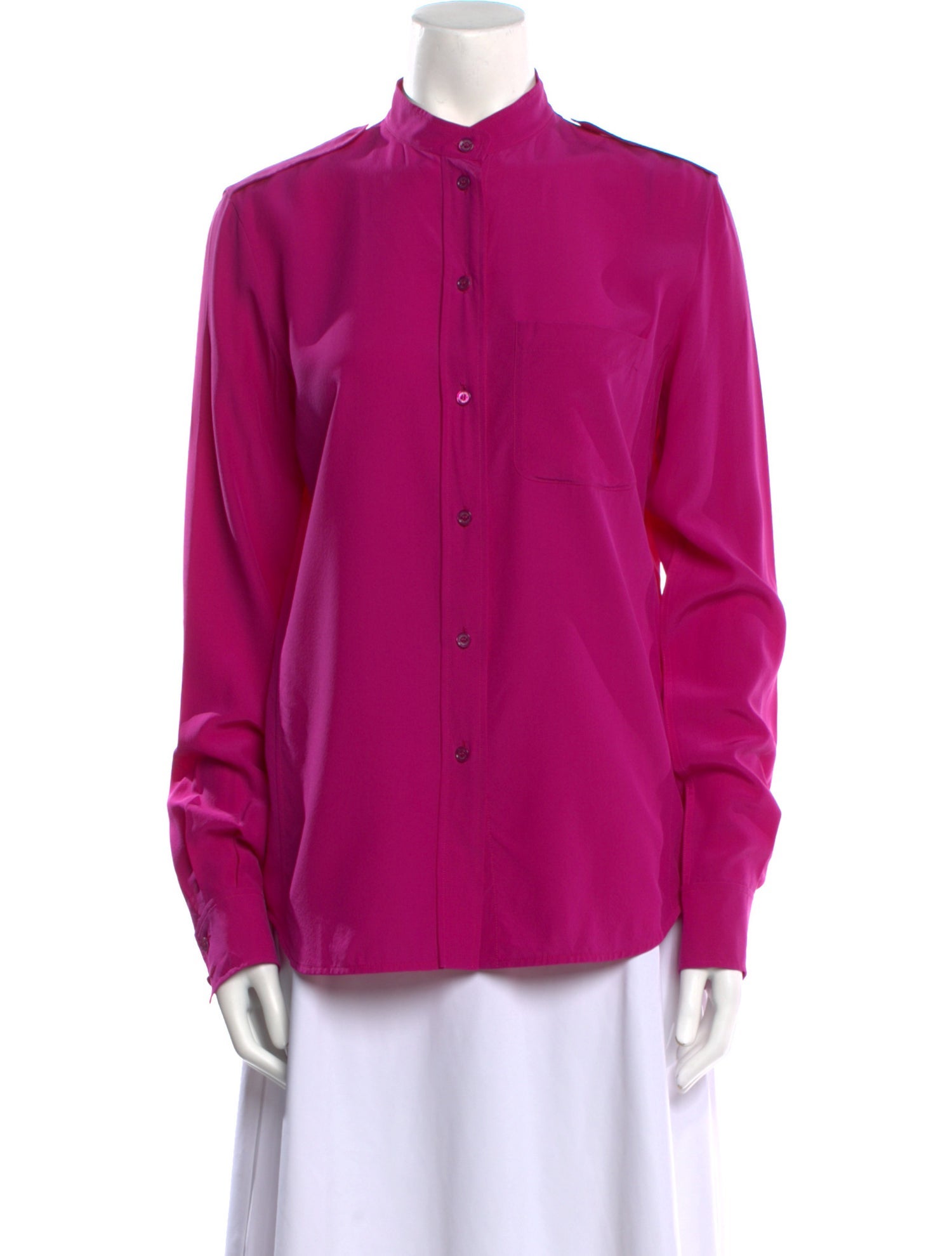 Celine Silk Mock Neck Button-Up Top