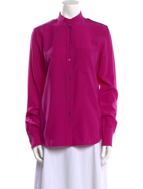 Celine Silk Mock Neck Button-Up Top