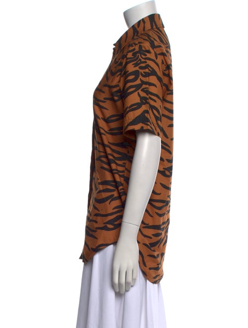 Celine Animal Print Short Sleeve Button-Up Top