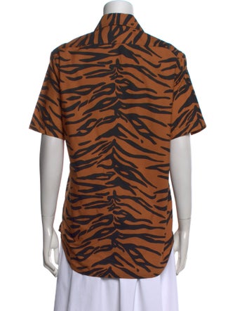 Celine Animal Print Short Sleeve Button-Up Top