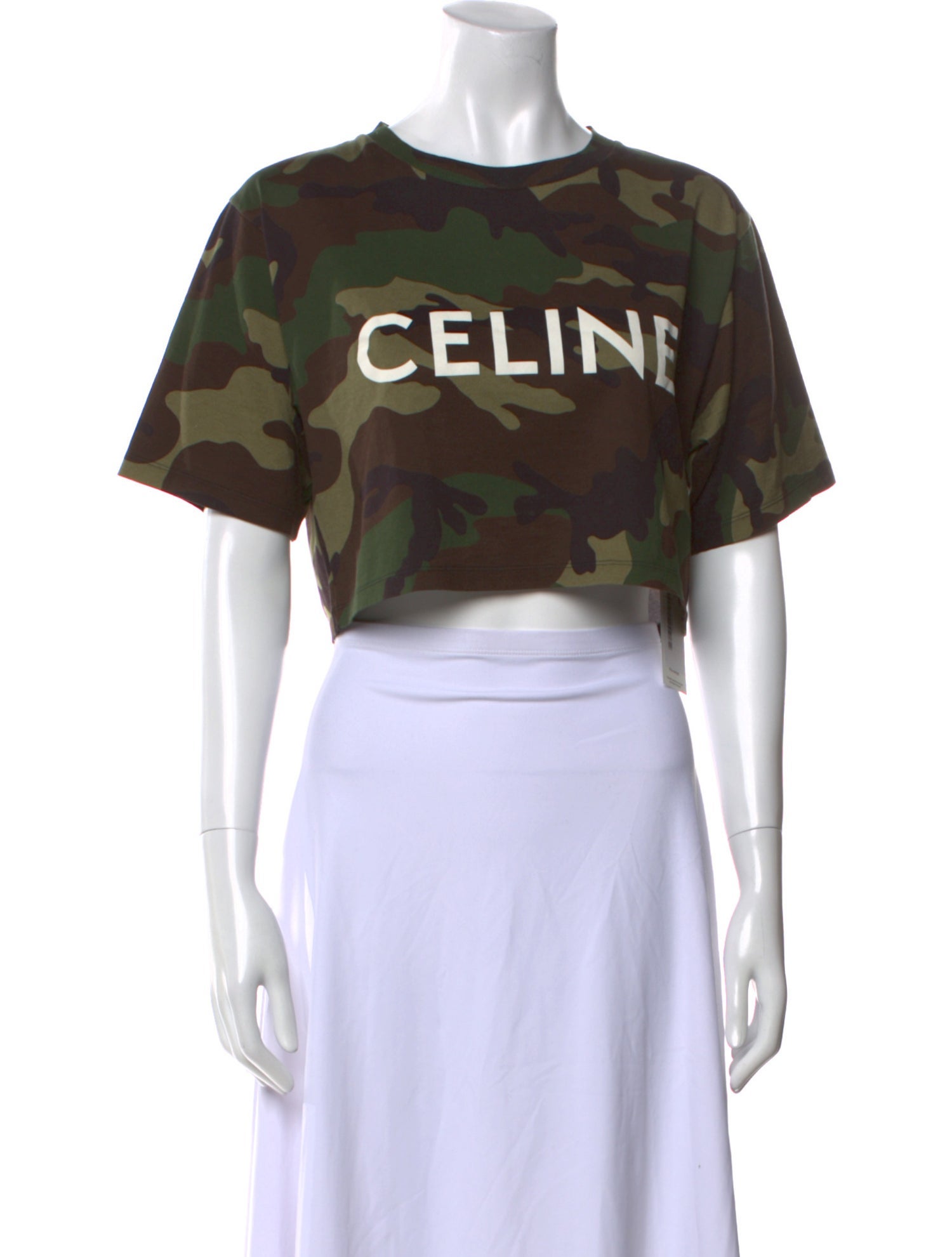 Celine Logo Camouflage Print Camouflage Print Crop Top