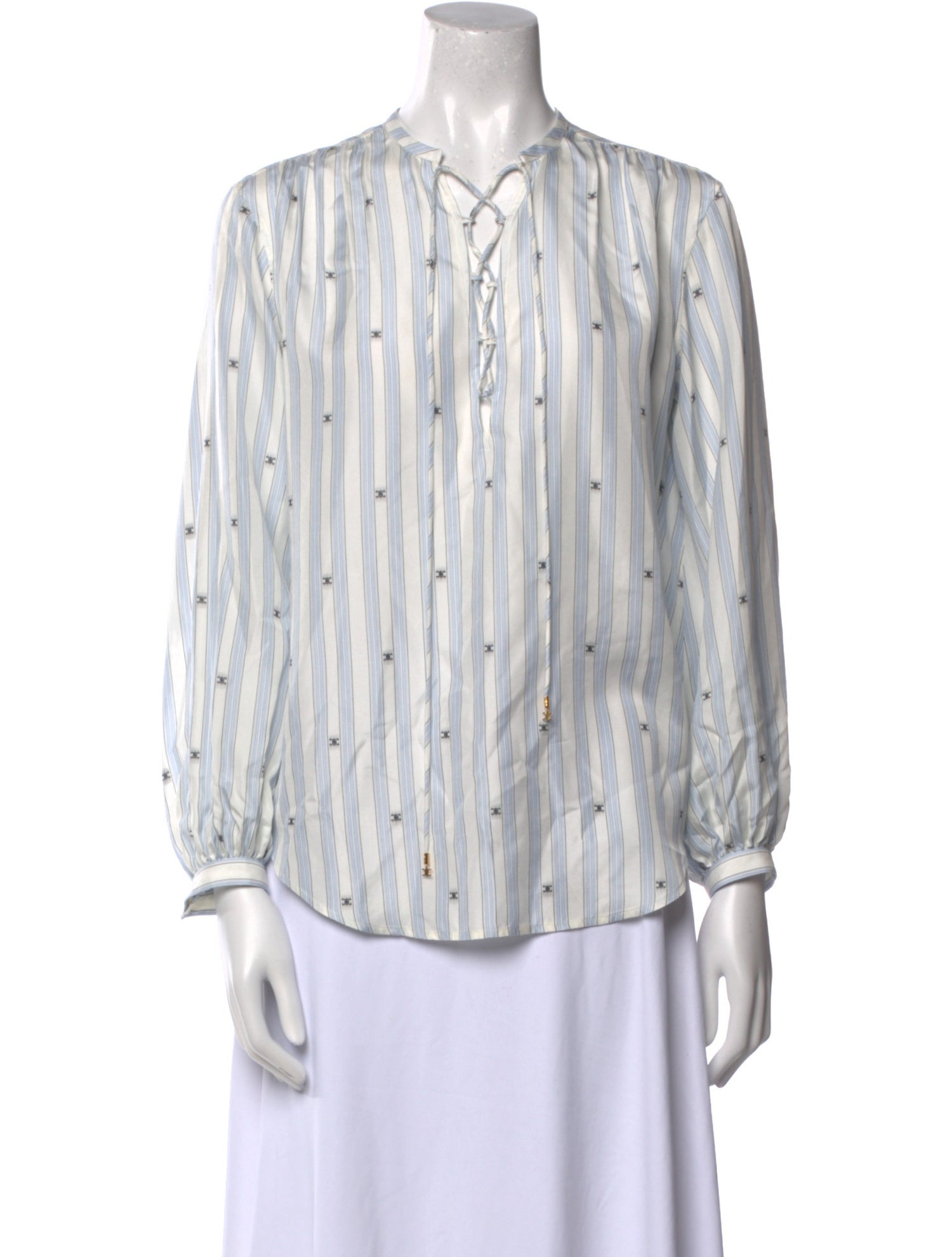 Celine Silk Striped Button-Up Top