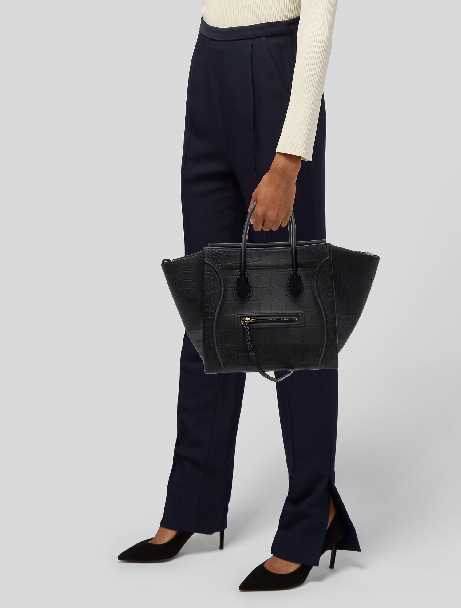 Celine Embossed Leather Luggage Phantom Medium