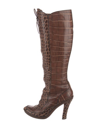 Celine Leather Animal Print Lace-Up Boots