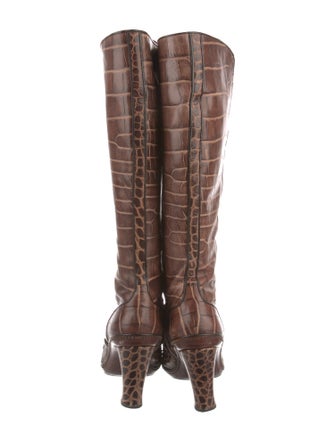 Celine Leather Animal Print Lace-Up Boots